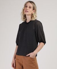 Blusa-Feminina-Ampla-Devore-Quadriculada-Manga-Bufante-Decote-Redondo-Preta-9885386-Preto_1