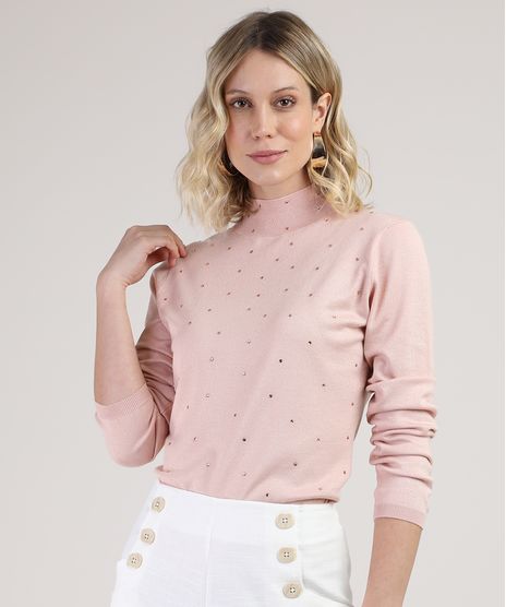 Sueter-Feminino-em-Trico-com-Strass-Gola-Alta-Rosa-Claro-9796665-Rosa_Claro_1