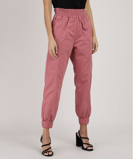 Calca-de-Sarja-Feminina-Jogger-Cintura-Alta-Rosa-Escuro-9934486-Rosa_Escuro_1