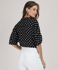Camisa-Feminina-Estampada-de-Poa-Manga-3-4-com-No-Preta-9875318-Preto_2