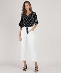 Camisa-Feminina-Estampada-de-Poa-Manga-3-4-com-No-Preta-9875318-Preto_3
