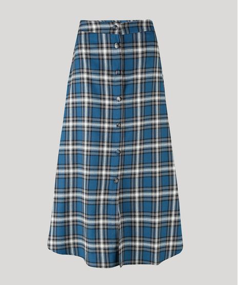 Saia-Feminina-Mindset-Midi-Estampada-Xadrez-com-Botoes-Azul-Marinho-9949409-Azul_Marinho_1