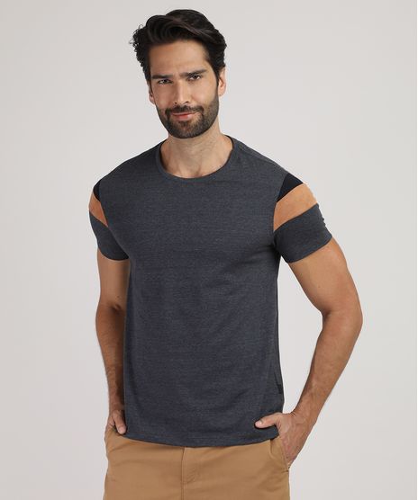 Camiseta-Masculina-com-Recortes-em-Suede-Manga-Curta-Gola-Careca-Cinza-Mescla-Escuro-9899422-Cinza_Mescla_Escuro_1
