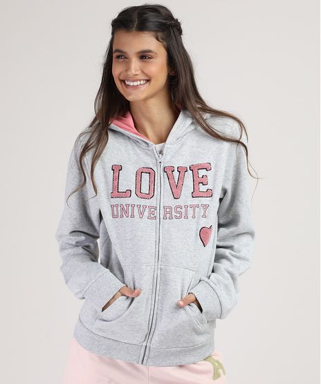 Blusao-Infantil--Love--em-Moletom-com-Capuz-e-Bolso-Cinza-Mescla-9797519-Cinza_Mescla_1