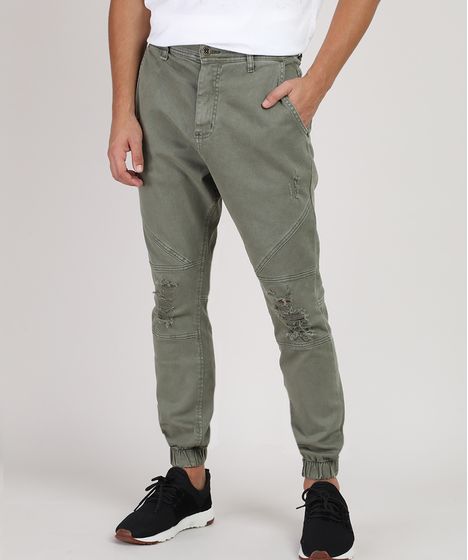 calça sarja verde masculina