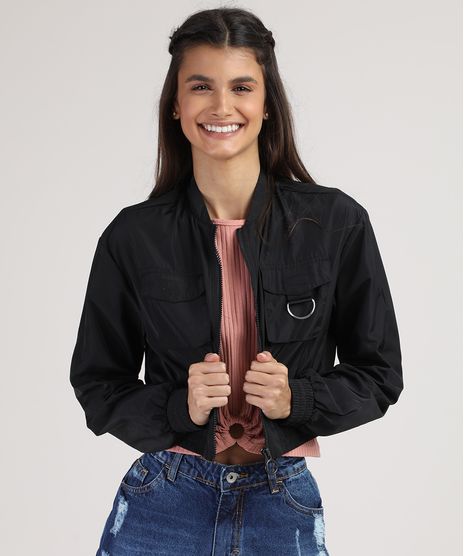Jaqueta-Bomber-Infantil-Cropped-com-Bolsos-e-Ziper-de-Argola-Preta-9782708-Preto_1