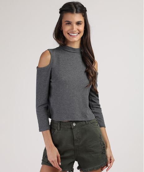 Blusa-Infantil-Cropped-com-Vazado-Manga-Longa-Cinza-Mescla-Escuro-9905540-Cinza_Mescla_Escuro_1