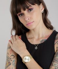 Kit-de-Relogio-Analogico-Lince-Feminino---Colar---Brinco---K168C2KX-Dourado-8633046-Dourado_2