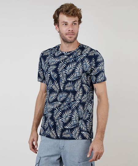 Camiseta-Masculina-BBB-Comfort-Estampada-de-Folhagem-Manga-Curta-Gola-Careca-Azul-Marinho-9897466-Azul_Marinho_1