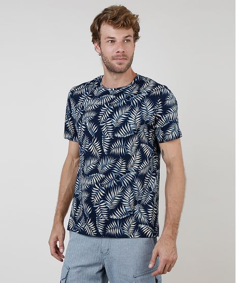 Camiseta-Masculina-BBB-Comfort-Estampada-de-Folhagem-Manga-Curta-Gola-Careca-Azul-Marinho-9897466-Azul_Marinho_1