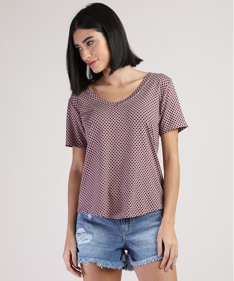 Blusa-Feminina-Basica-Estampada-de-Poa-Manga-Curta-Decote-V-Rose-9580453-Rose_1_1