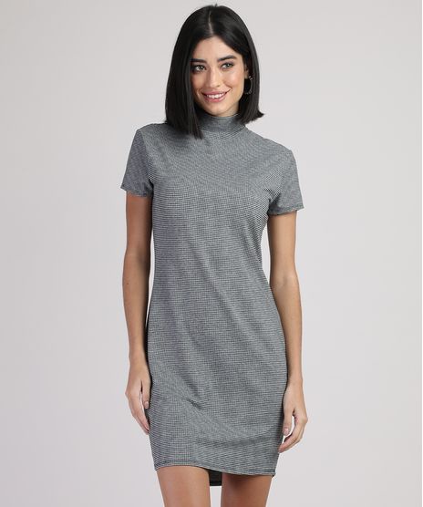 Vestido-Feminino-Curto-Xadrez-Manga-Curta-Gola-Alta-Preto-9941715-Preto_1