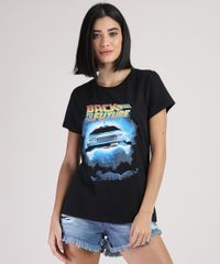 Blusa-Feminina-de-Volta-para-o-Futura-Manga-Curta-Decote-Redondo-Preta-9942644-Preto_1