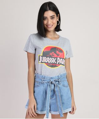 Blusa-Feminina-Jurassic-Park-Manga-Curta-Decote-Redondo-Cinza-Mescla-9942646-Cinza_Mescla_1
