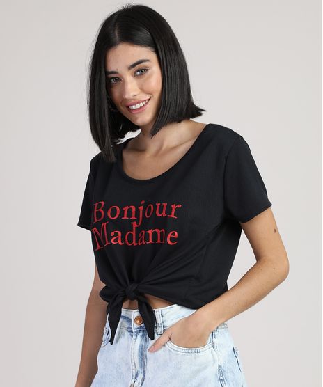 Blusa-Feminina-Cropped-com-No-Bonjour-Manga-Curta-Decote-Redondo-Preta-9910110-Preto_1