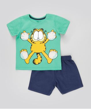 Conjunto-Garfield-de-Camiseta-Verde---Bermuda-em-Moletom-Azul-Marinho-8676764-Azul_Marinho_1