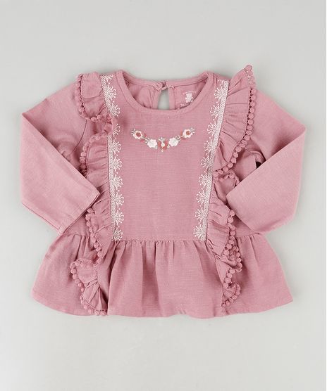 Blusa-Infantil-com-Babado-e-Linho-Manga-Longa-Rosa-Escuro-9844896-Rosa_Escuro_1