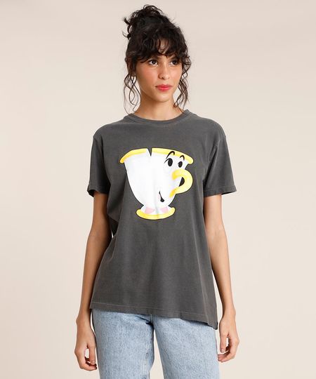 T-Shirt-Feminina-Mindset-Zip-A-Bela-e-a-Fera-Manga-Curta-Decote-Redondo-Chumbo-9946731-Chumbo_1