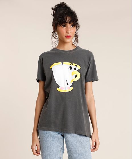 T-Shirt-Feminina-Mindset-Zip-A-Bela-e-a-Fera-Manga-Curta-Decote-Redondo-Chumbo-9946731-Chumbo_1