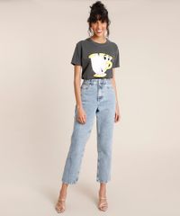 T-Shirt-Feminina-Mindset-Zip-A-Bela-e-a-Fera-Manga-Curta-Decote-Redondo-Chumbo-9946731-Chumbo_3