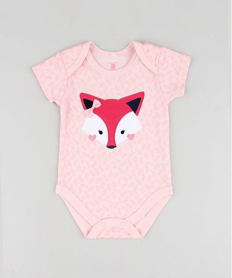 Body-Infantil-com-Patch-de-Raposa-Estampado-de-Folhagem-Manga-Curta--Rosa-9677743-Rosa_1