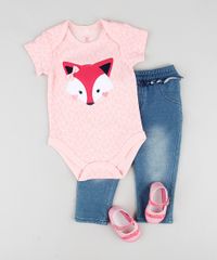 Body-Infantil-com-Patch-de-Raposa-Estampado-de-Folhagem-Manga-Curta--Rosa-9677743-Rosa_3