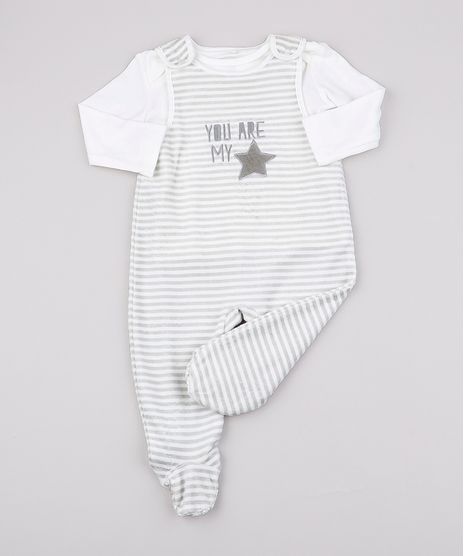 Macacao-Listrado-em-Plush-com-Pezinho-Sem-Manga---Camiseta-Manga-Longa-Off-White-9688054-Off_White_1