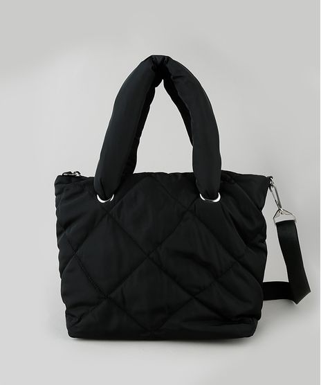 Bolsa-em-Nylon-Feminina-Shopper-Grande-Puffer-com-Alca-de-Ombro-Preta-9845466-Preto_1