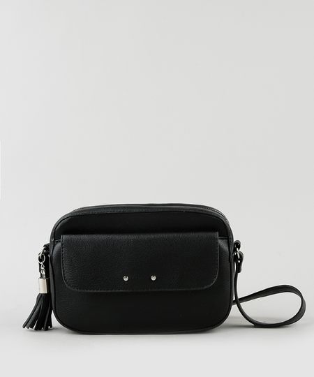 Bolsa-Feminina-Transversal-Pequena-com-Bolso-e-Tassel-Preta-9845697-Preto_1