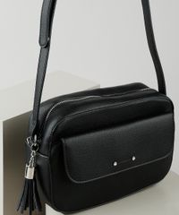 Bolsa-Feminina-Transversal-Pequena-com-Bolso-e-Tassel-Preta-9845697-Preto_2
