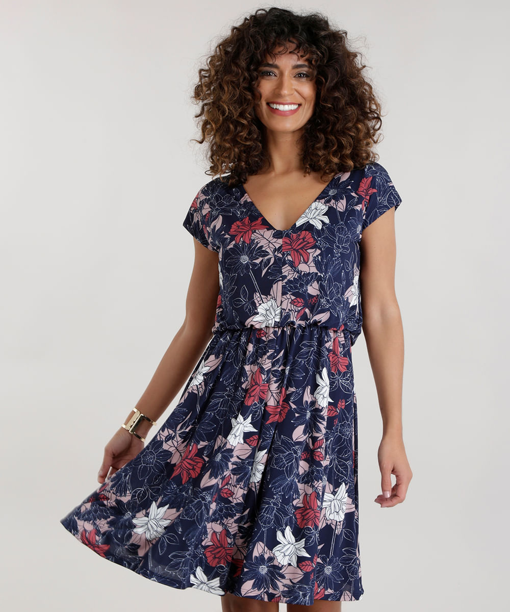 vestido azul estampado