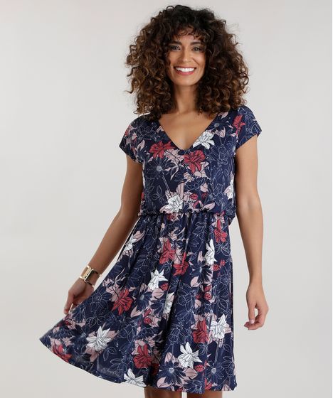 vestido estampado azul marinho
