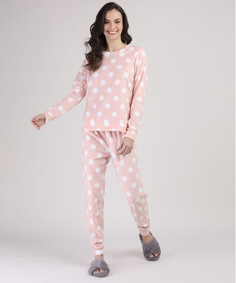 Pijama-de-Fleece-Feminino-Estampado-de-Poa-Manga-Longa
-Rosa-9900198-Rosa_1