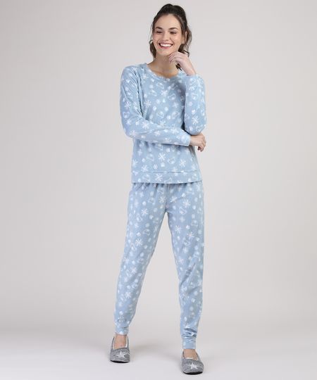 Pijama-de-Fleece-Feminino-Estampado-de-Urso-Manga-Longa
-Azul-Claro-9900199-Azul_Claro_1