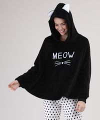 Poncho-em-Fleece-Feminino-Gato-com-Capuz-e-Orelhas-Preto-9900211-Preto_1