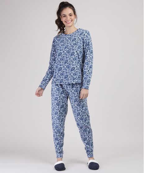 Pijama-de-Fleece-Feminino-Estampado-Paisley-Manga-Longa-Branco-9900205-Branco_1