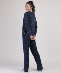 Pijama-de-Fleece-Feminino-Estampado-de-Estrelas-Metalizadas-Manga-Longa-Azul-Marinho-9900200-Azul_Marinho_2