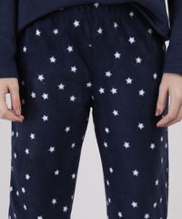 Pijama-de-Fleece-Feminino-com-Bordado-de-Pinguim-Estampado-de-Estrelas-Manga-Longa-Azul-Marinho-9900201-Azul_Marinho_4