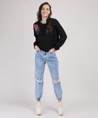Blusao-de-Moletom-Feminino-com-Bordado-Floral-Decote-Redondo-Preto-9811705-Preto_3
