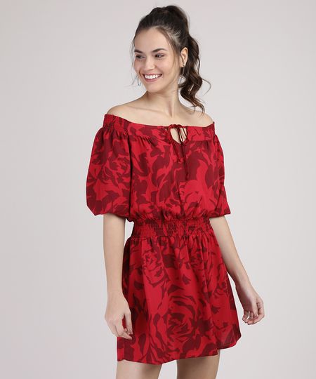 Vestido-Feminino-Curto-Ombro-a-Ombro-Estampado-Floral-Manga-Curta-Vermelho-9807292-Vermelho_1