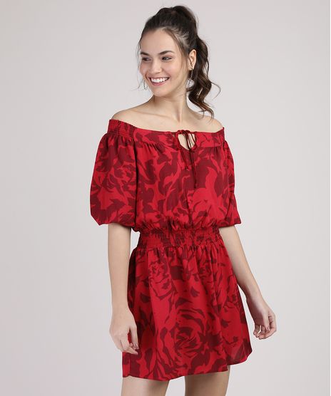 Vestido-Feminino-Curto-Ombro-a-Ombro-Estampado-Floral-Manga-Curta-Vermelho-9807292-Vermelho_1