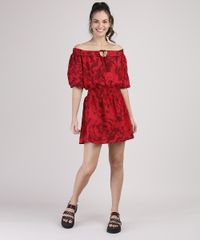 Vestido-Feminino-Curto-Ombro-a-Ombro-Estampado-Floral-Manga-Curta-Vermelho-9807292-Vermelho_3
