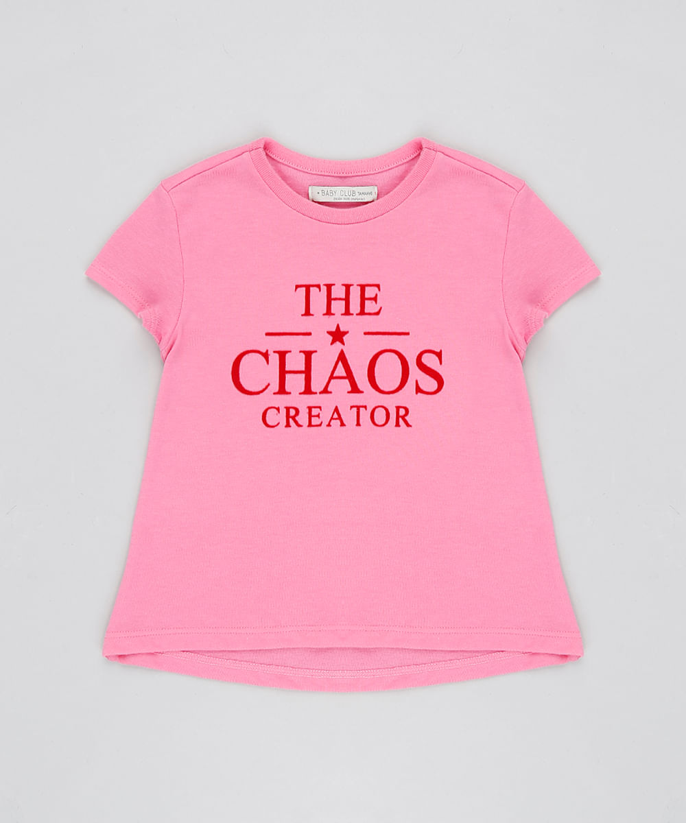 Blusa Infantil Chaos Creator Manga Curta Rosa Claro