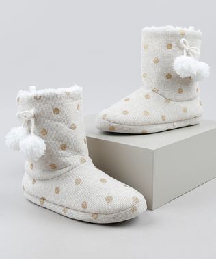 Pantufa-Bota-Feminina-Pelo-com-Pompom-Estampada-de-Poa-Bege-9860465-Bege_1