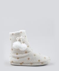 Pantufa-Bota-Feminina-Pelo-com-Pompom-Estampada-de-Poa-Bege-9860465-Bege_2