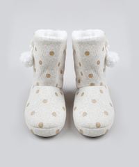 Pantufa-Bota-Feminina-Pelo-com-Pompom-Estampada-de-Poa-Bege-9860465-Bege_5