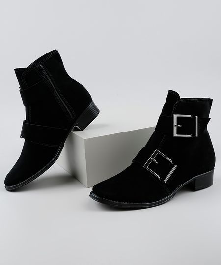 Bota-Feminina-Beira-Rio-Cano-Curto-em-Suede-com-Fivelas-Preta-9943000-Preto_1
