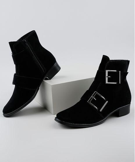 Bota-Feminina-Beira-Rio-Cano-Curto-em-Suede-com-Fivelas-Preta-9943000-Preto_1