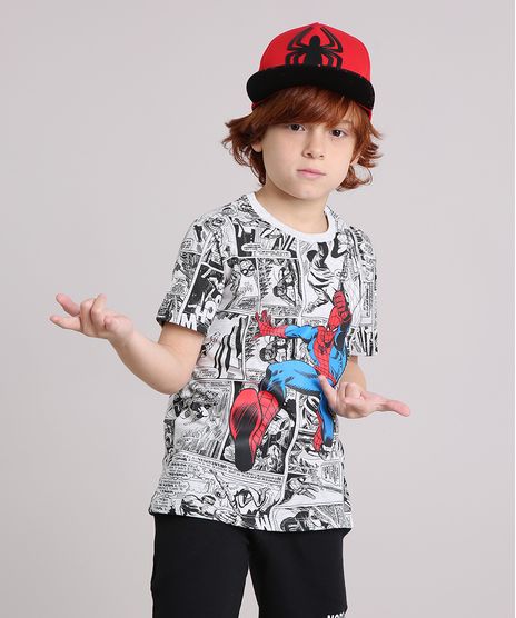 Camiseta-Infantil-Homem-Aranha-Quadrinhos-Manga-Curta-Gola-Careca-Cinza-Mescla-Claro-9174934-Cinza_Mescla_Claro_1