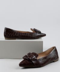 Sapatilha-Feminina-Via-Uno-Bico-Fino-Texturizada-Croco-com-Fivela-Marrom-Escuro-9683017-Marrom_Escuro_1